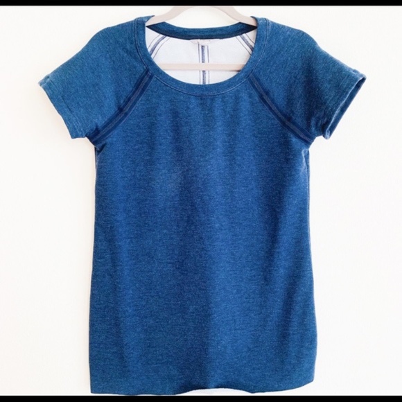 Athleta Heather Navy Short Sleeve Sweatshirt sz M - Picture 1 of 6